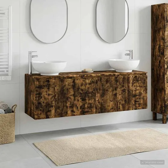 vidaXL Badeværelsesskabsæt 3 stk. Røget eg 49,5 x 44,5 x 65 cm