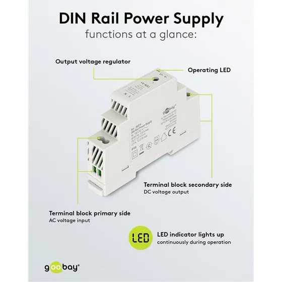 Goobay 5V 12W DIN-skinne strømforsyning - 2,4A DC