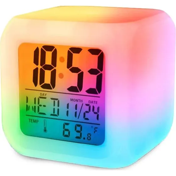 RGB LED Vækkeur med Natlys og Termometer