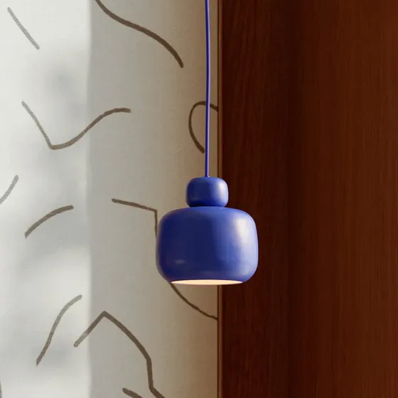 Woud Stone Pendellampe Small, Koboltblå, Ø 16 cm