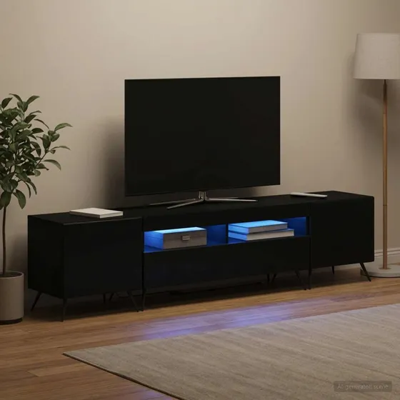 vidaXL LED TV-skab BRED 3-delt sæt i sort konstrueret træ