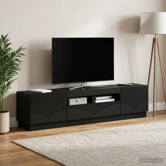 vidaXL HOORN LED TV-skab i sort konstrueret træ
