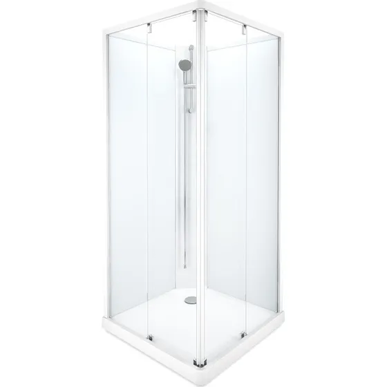 Showerama Classic brusekabine 90x90 cm, hvid profil, klart/frostet glas