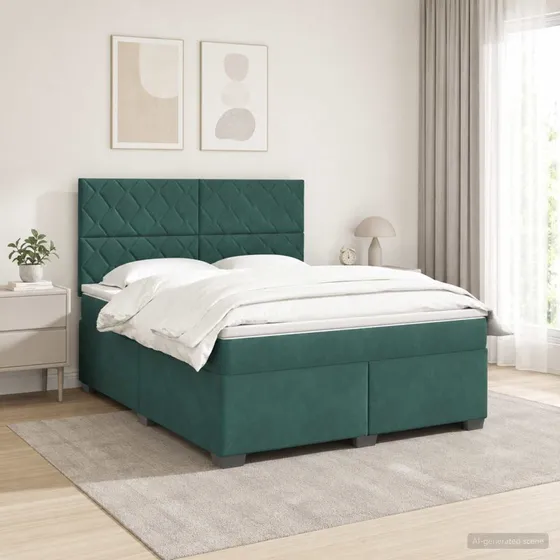 vidaXL Boxmadras med topmadras 140x200 cm Mørkegrøn Fløjl