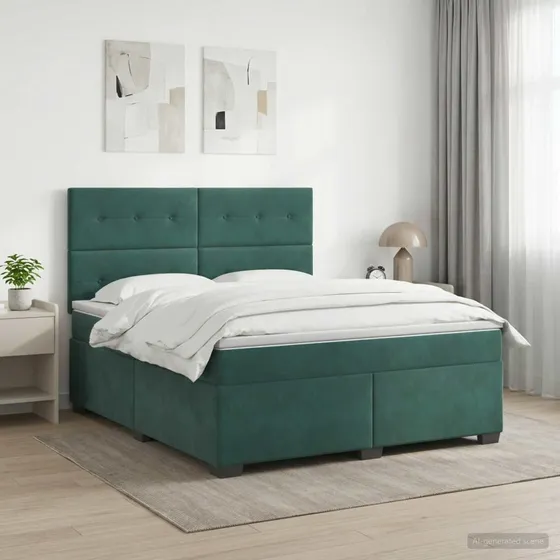 vidaXL Boksmadras med topmadras 140x200 cm Mørkegrøn Fløjl