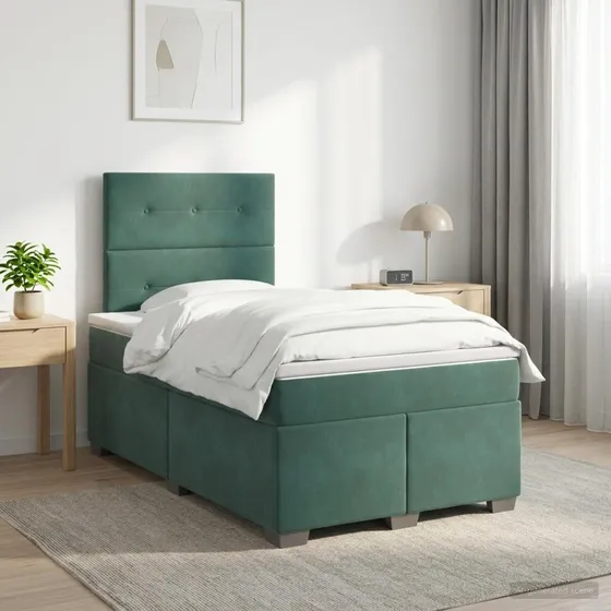vidaXL Boksmadras med topmadras 120 x 200 cm Mørkegrøn Fløjl