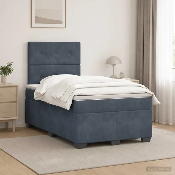 vidaXL Boxmadras med topmadras 120 x 200 cm Mørkegrå Fløjl