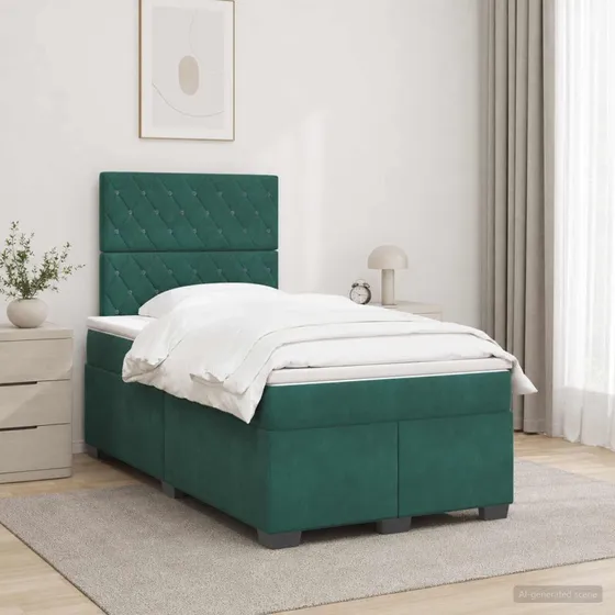 vidaXL Boxmadras med topmadras Mørkegrøn Fløjl 120 x 200 cm