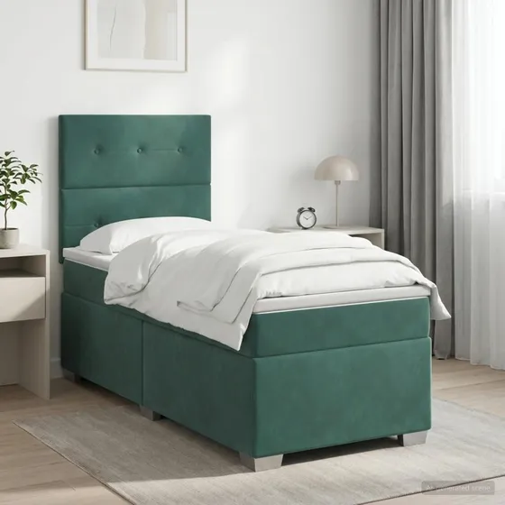 vidaXL Boksmadras med topmadras 100x200 cm Mørkegrøn Fløjl