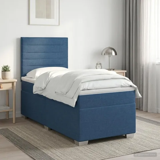 vidaXL Boxmadras med topmadras og sengegavl, Blå, 90 x 200 cm