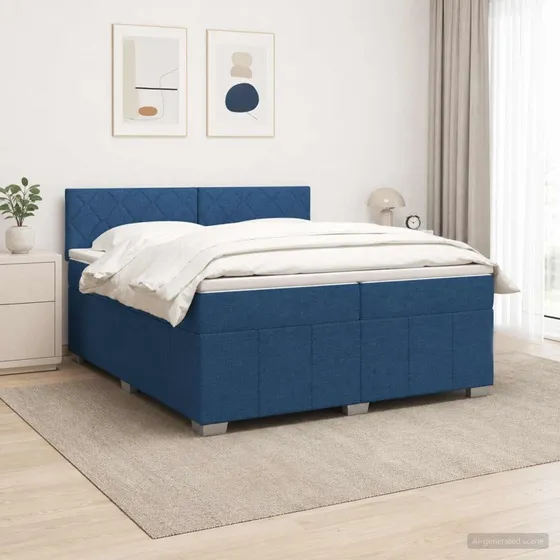 vidaXL Boxmadras med topmadras og LED-hovedgærde, Blå, 200x200 cm