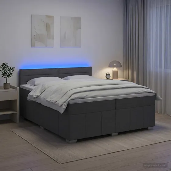 vidaXL Boxmadras med topmadras og LED, Mørkegrå, 200 x 200 cm