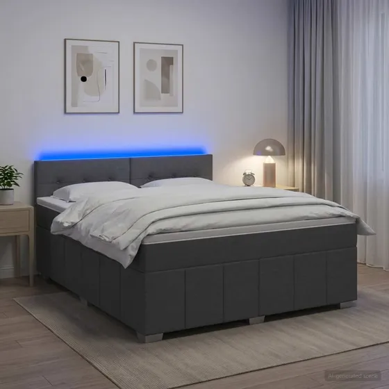 vidaXL Boxmadras med topmadras og LED, Mørkegrå, 160 x 200 cm