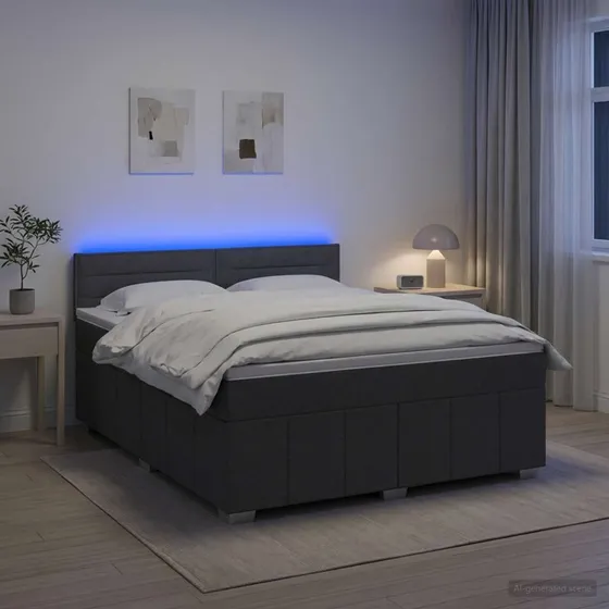 vidaXL Boxmadras med topmadras og LED, Mørkegrå, 160 x 200 cm