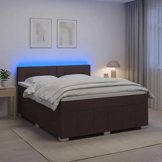 vidaXL Boxmadras med topmadras og LED, Mørk Brun, 140 x 200 cm