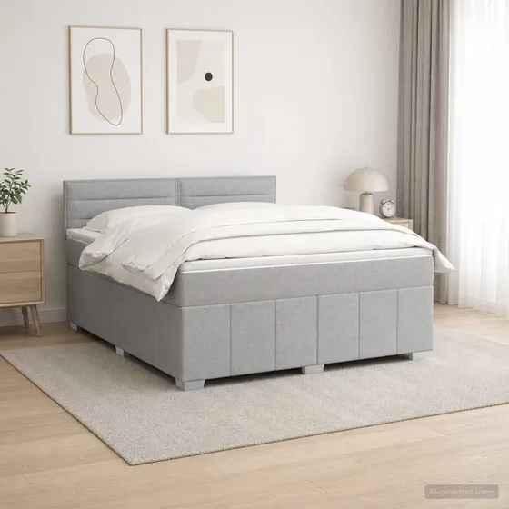vidaXL Boxmadras med topmadras og LED, Lysegrå, 140 x 190 cm