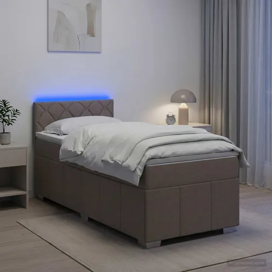 vidaXL Boxmadras med topmadras og LED 100 x 200 cm - Gråbrun