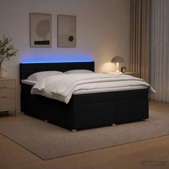vidaXL Boxmadras med topmadras og hovedgærde, Sort, 140 x 200 cm
