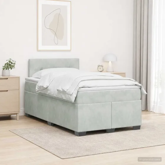 vidaXL Box Spring Seng med LED og madras, Lysegrå Velour 120x190 cm
