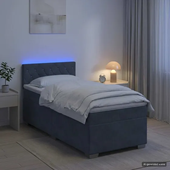 vidaXL Box Spring Seng med LED og madras, Mørkegrå Velour, 100x200 cm