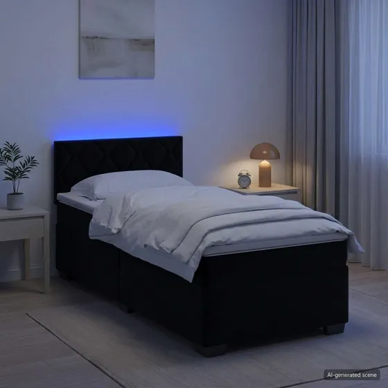 vidaXL Box Spring Seng med LED og Velour, Sort, 90 x 200 cm