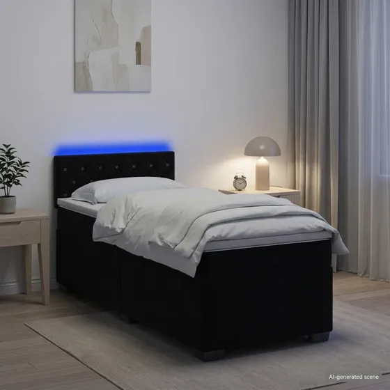 vidaXL Box Spring Seng med LED og madras, sort velour, 90x200 cm