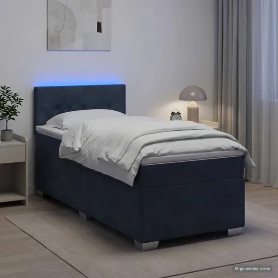 vidaXL Box Spring Seng med LED og madras, 80x200 cm, mørkegrå velour