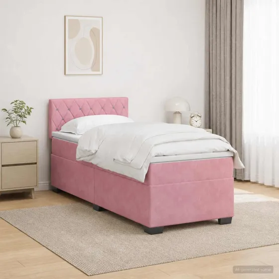 vidaXL Box Spring Seng med LED og madras, Lyserød Velour, 80x200 cm
