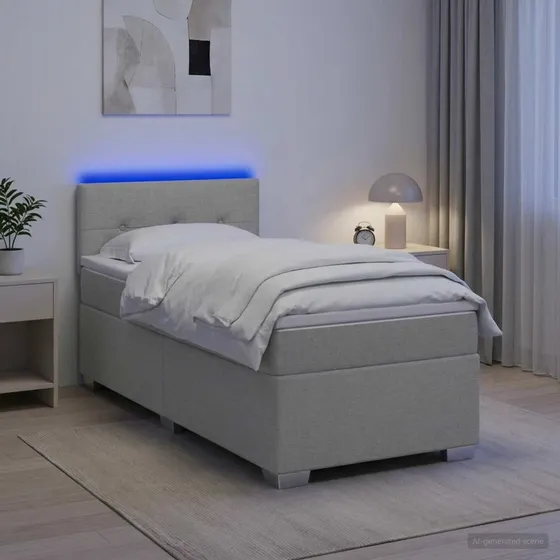 vidaXL Box Spring Seng med LED og madras, lysegrå, 90 x 190 cm