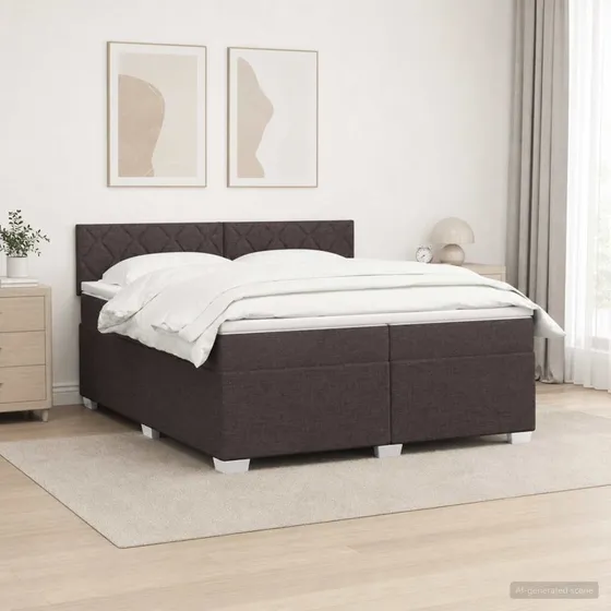 vidaXL Box Spring Seng med LED & madras, mørk brun, 200 x 200 cm