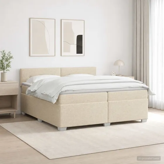 vidaXL Box Spring Seng med LED & madras, 200 x 200 cm, cremefarvet