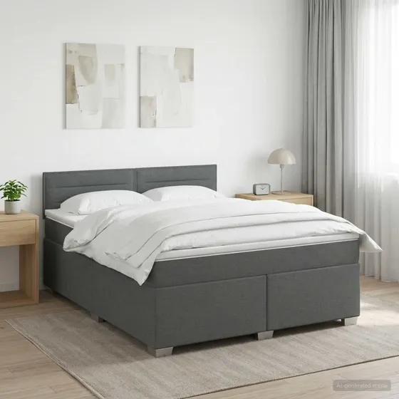 vidaXL Box Spring Seng med LED & madras, mørkegrå, 160x200 cm