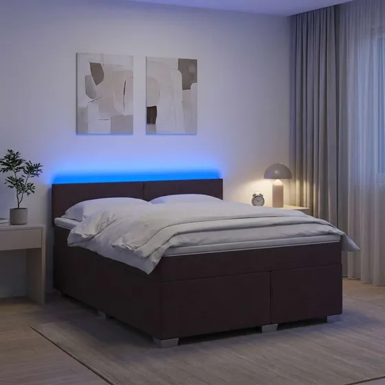 vidaXL Box Spring Seng med LED og madras, 140x200 cm, Mørk Brun