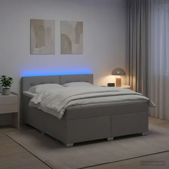 vidaXL Box Spring Seng med LED og madras, lysegrå, 140 x 200 cm