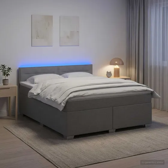 vidaXL Box Spring Seng med LED & madras, lysegrå, 140 x 190 cm