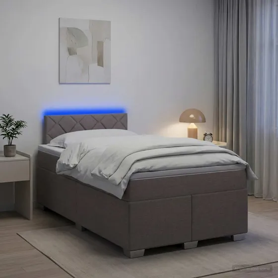vidaXL Box Spring Seng med LED & madras, Gråbrun, 120 x 200 cm