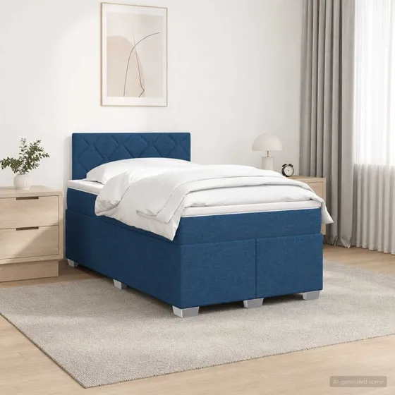 vidaXL Box Spring Seng med LED og madras, Blå, 120 x 190 cm