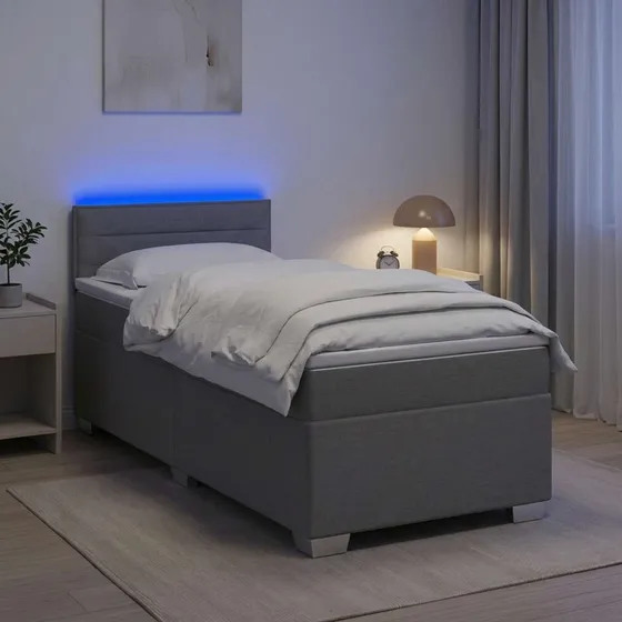 vidaXL Box Spring Seng med LED og madras, lysegrå, 80 x 200 cm