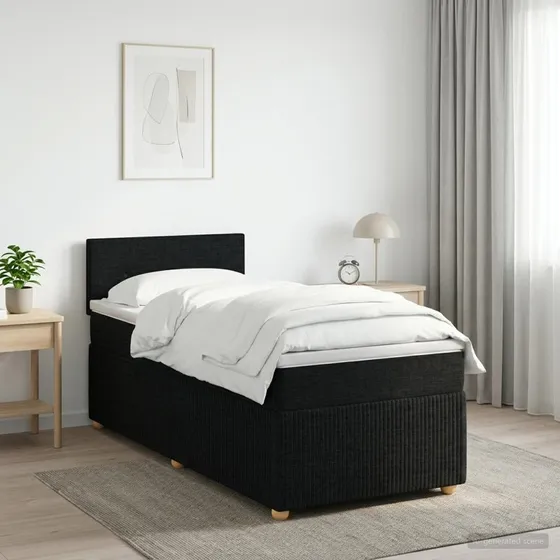 vidaXL Boxmadras med topmadras og sengegavl, Sort, 90 x 200 cm