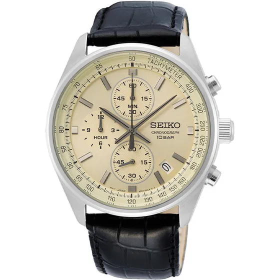 Seiko SSB383P1 Quartz Chronograph 41,5 mm – Beige skive, sort læder