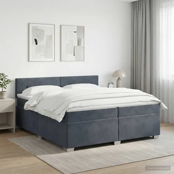 vidaXL Boksmadras med topmadras 200x200 cm Mørkegrå Fløjl