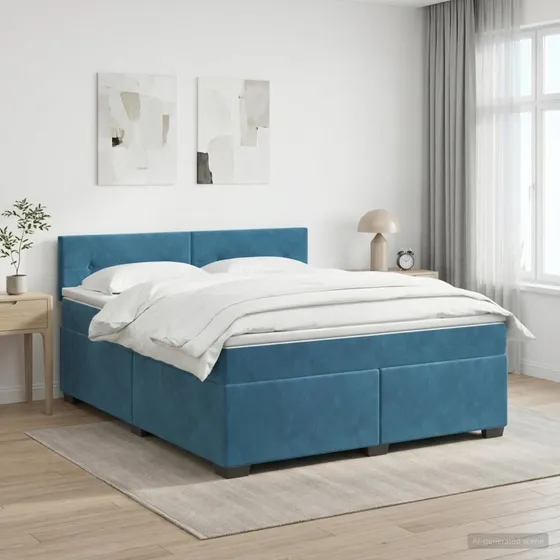 vidaXL Boxmadras med topmadras 160 x 200 cm Mørk blå Fløjl