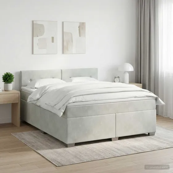vidaXL Boksmadras med topmadras 160 x 200 cm Lysegrå Fløjl
