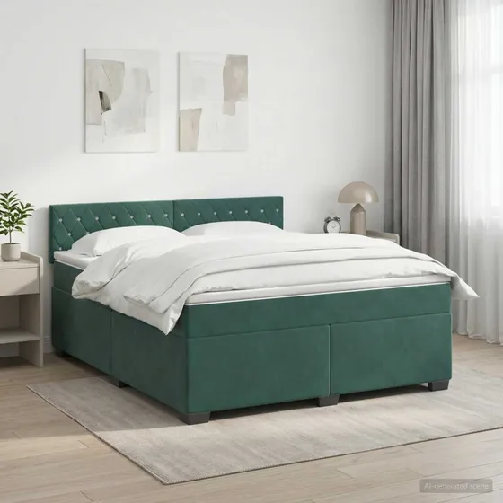 vidaXL Boxmadras med topmadras Mørkegrøn Fløjl 140 x 190 cm