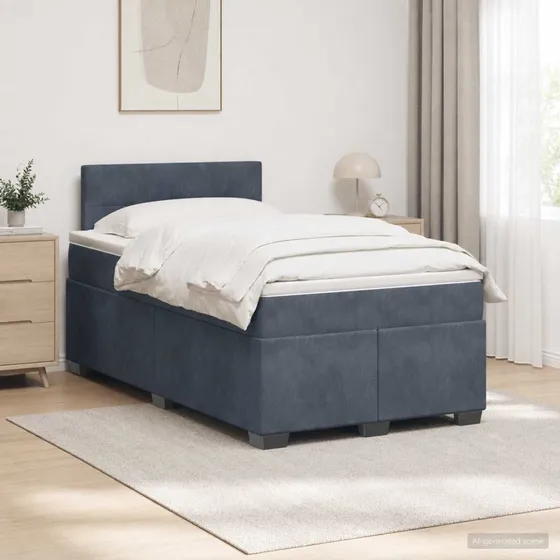 vidaXL Boksmadras med topmadras 120 x 190 cm Mørkegrå Fløjl