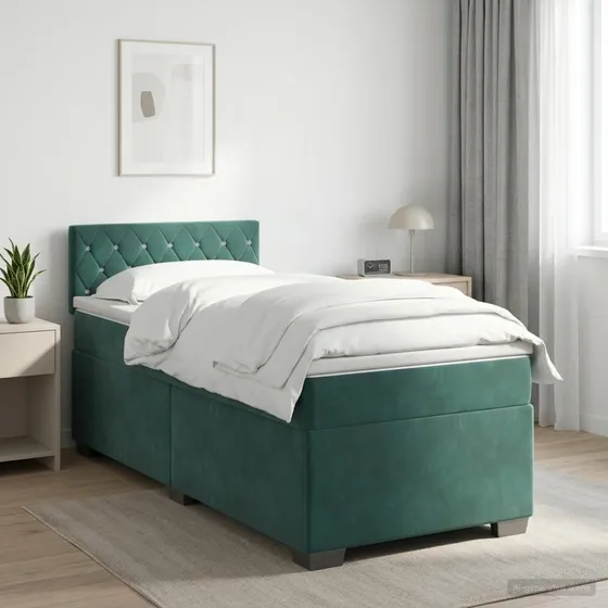 vidaXL Boxmadras med topmadras Mørkegrøn Fløjl 80 x 200 cm