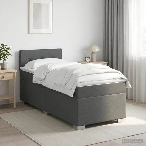 vidaXL Boxmadras med topmadras og hovedgærde, Mørkegrå, 90x190 cm