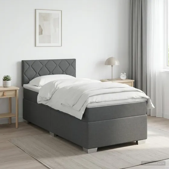 vidaXL Boxmadras med topmadras og hovedgærde, Mørkegrå, 90x190 cm