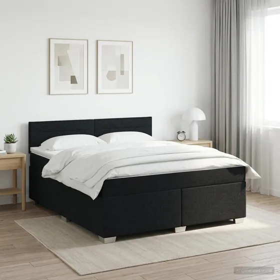 vidaXL Boksmadras med topmadras og hovedgærde, Sort, 160 x 200 cm