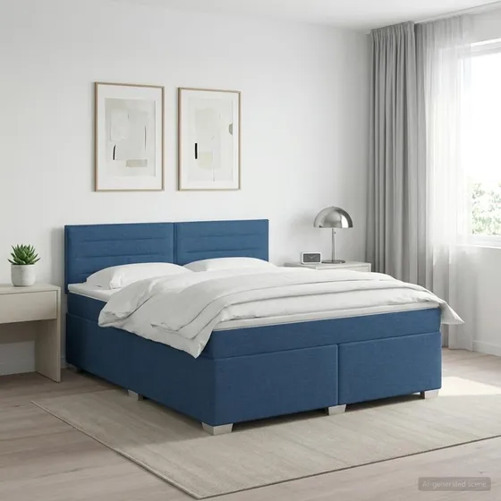 vidaXL Boxmadras med topmadras og hovedgavl, Blå, 140 x 200 cm